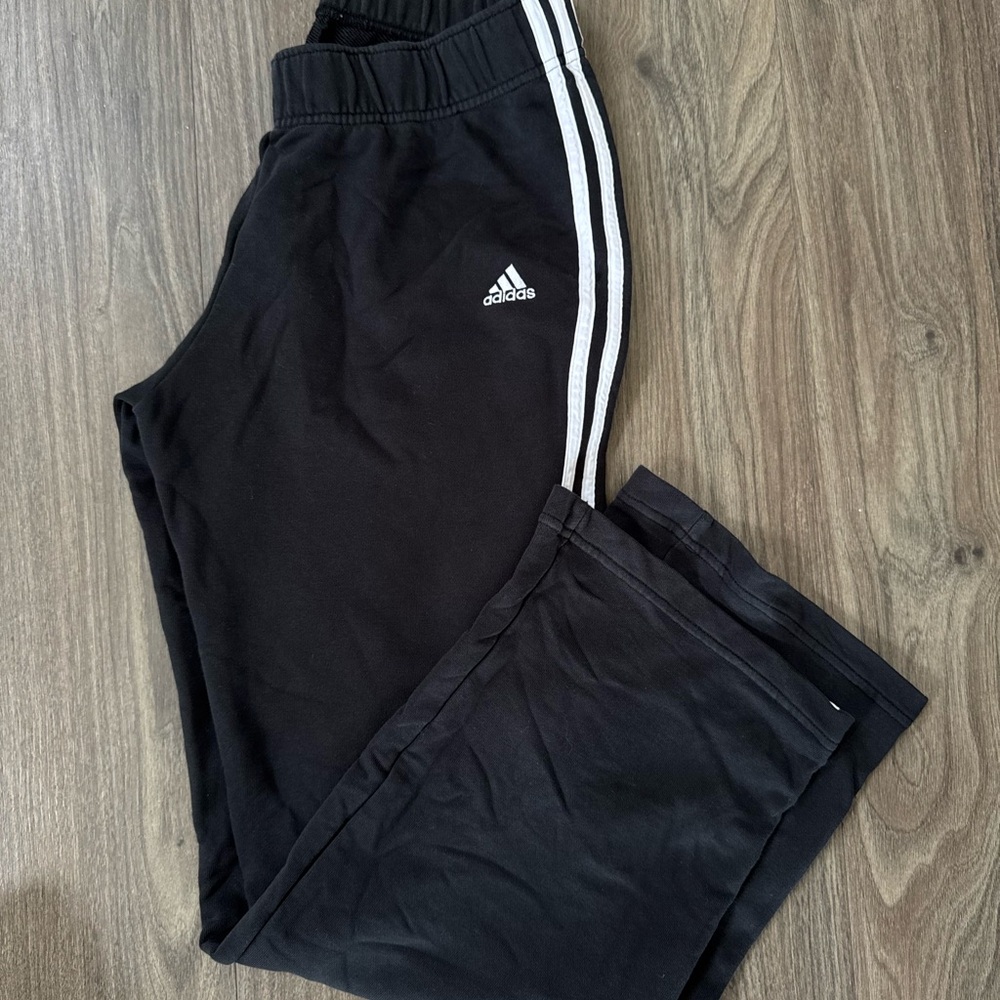 Adidas Black Joggers with White Three-Stripe Accents